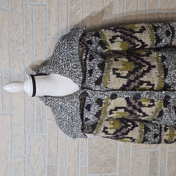 Eddie Bauer Hand Knit Wool Alpaca Cardigan Sweater Jacket Size L Chunky Cozy - Picture 4 of 11